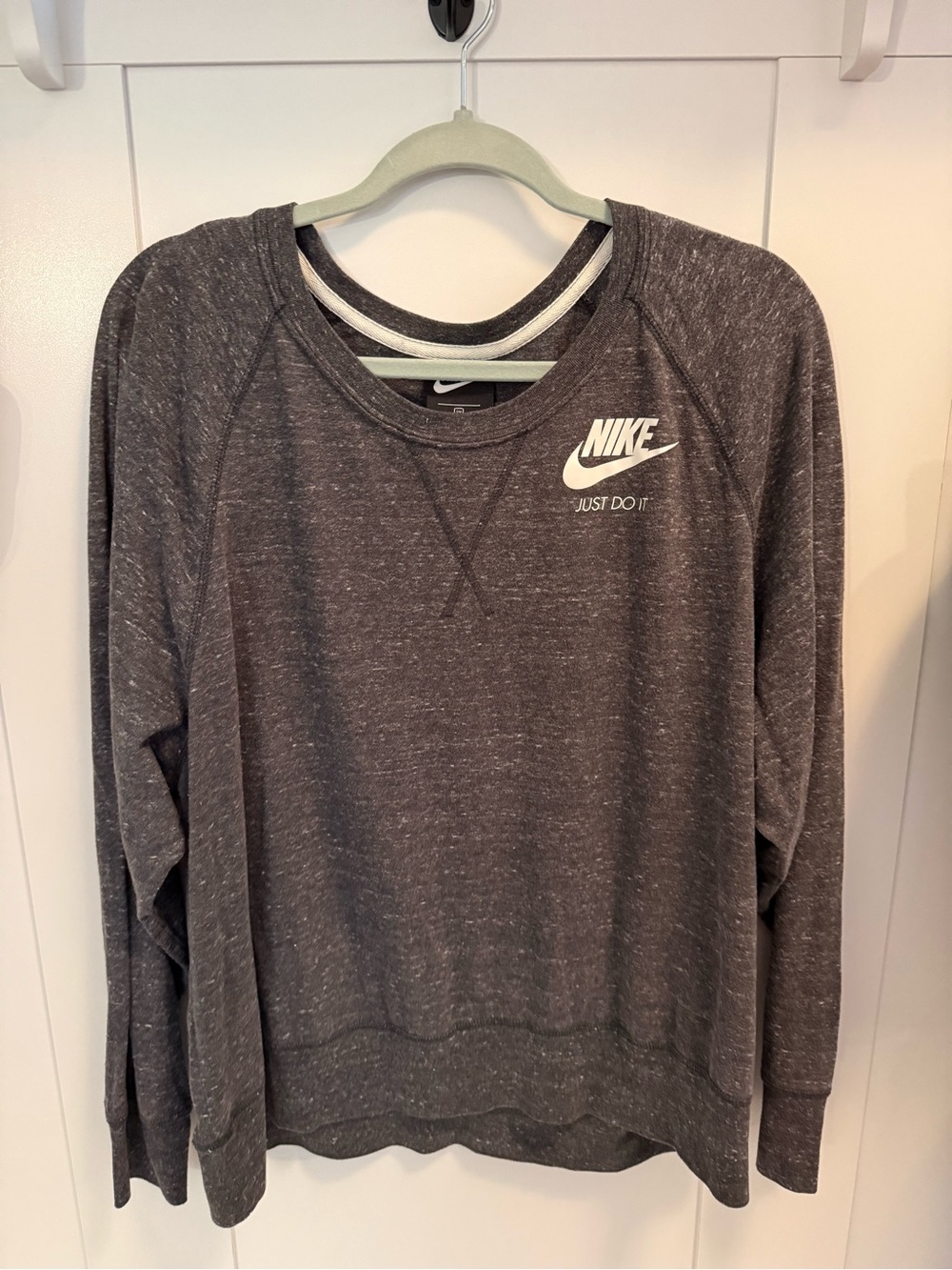 Nike Women's Heather Charcoal Crewneck Sweatshirt - White Logo